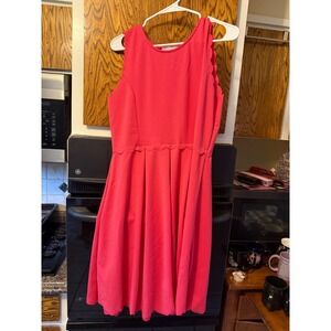 Coco & Main Scalloped Fit‎ and Flare Dress Coral Pink Sleeveless Pleated XL